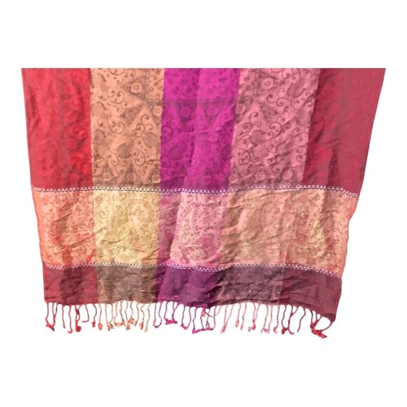 Pashmina Multicolor Rectangle Scarf W/ Fringed Ends & Intricate Floral Patterns - Picture 9 of 9
